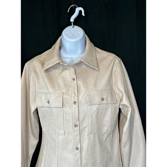 FORMING Faux Leather Button Shirt S Shacket Classic Luxury Retro Streetwear - Picture 3 of 16